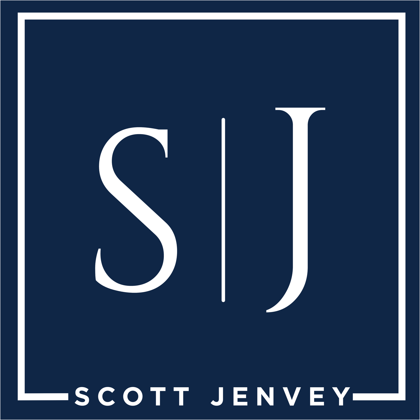 Scott Jenvey white monogram logo on navy blue